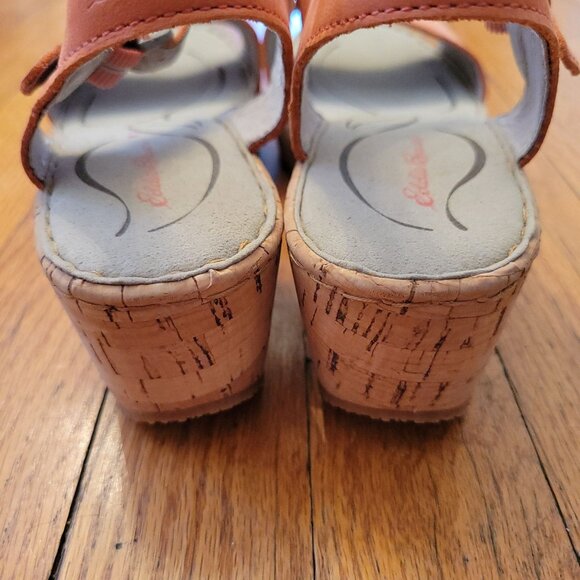 Eddie‎ Bauer Cork Wedge Sandals 8.5 Orange KARA Summer Shoes - Picture 7 of 7